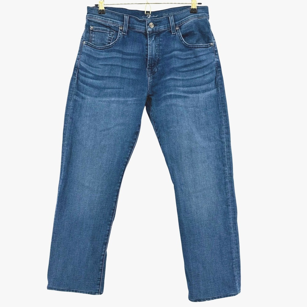 7 For All Mankind The Straight Jeans Medium Wash Blue Stretch Denim Mens Size 32